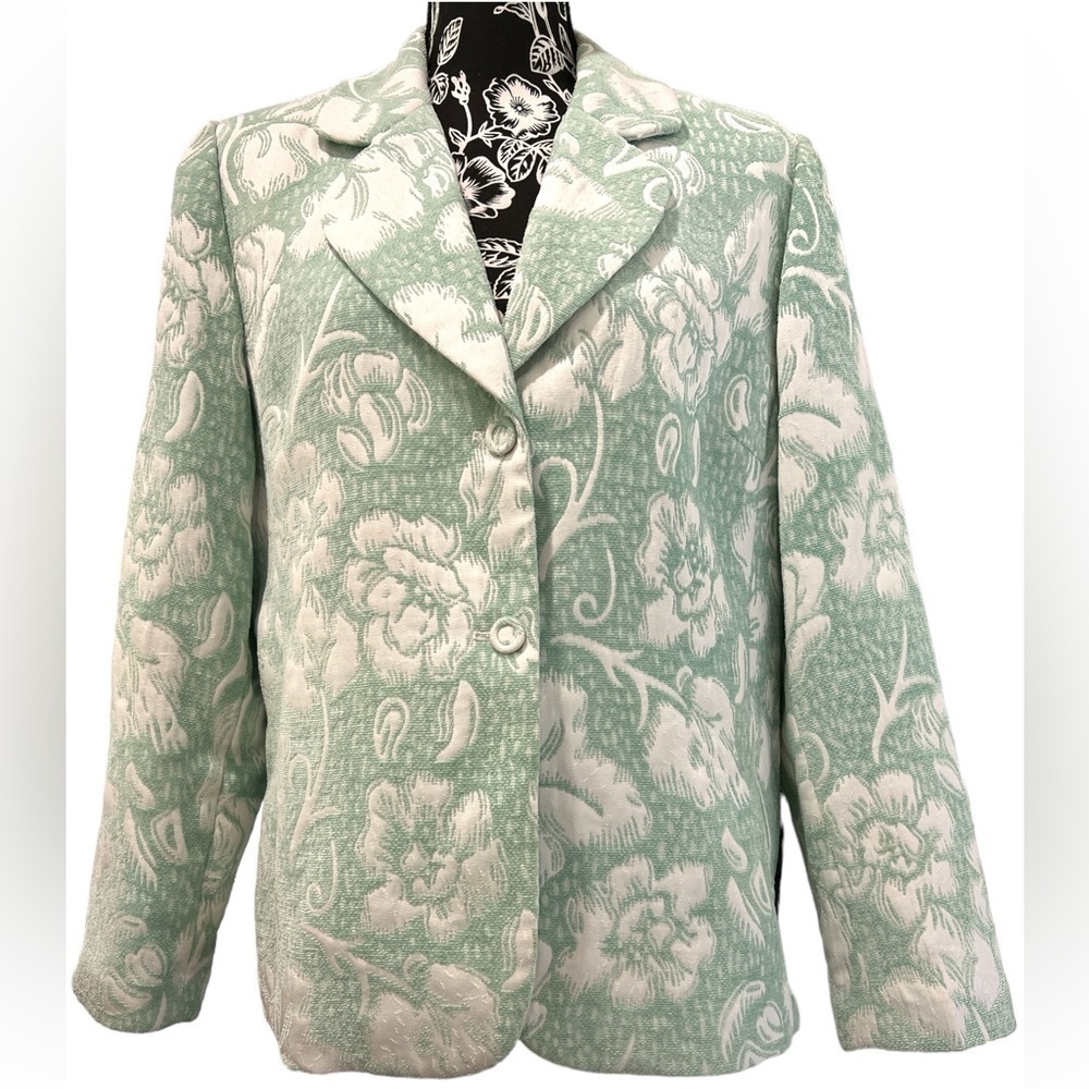 Alfred Dunner Green Floral Tapestry Blazer Easter Spring Jacket 12